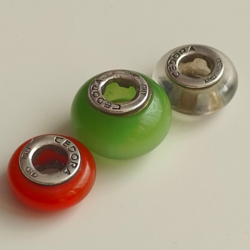 Tedora Murano Glass Charms Lot 4 Red Green Clear 925 Sterling Silver Italian - Picture 3 of 4